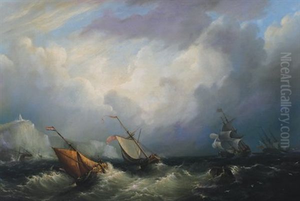 Shipping Off A Headland Oil Painting by Frederick Calvert