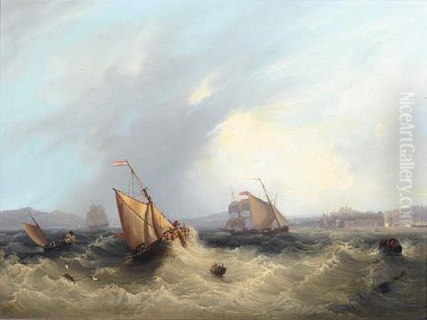 Shipping Off A Port, Thought To Be Kirkcudbright On The Solway Firth Oil Painting by Frederick Calvert