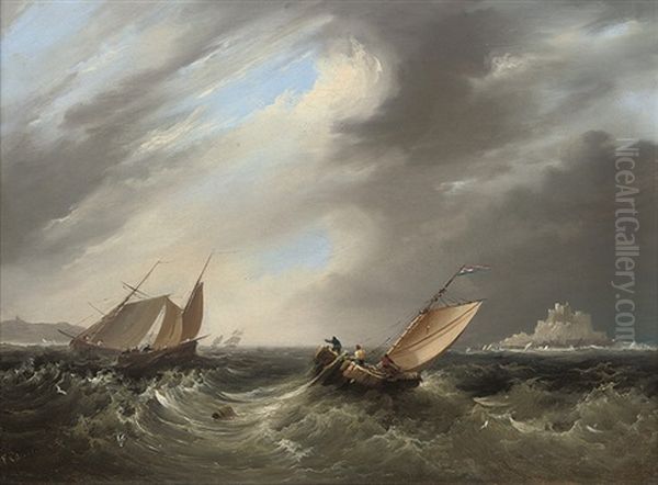 Fishermen Off St. Michael's Mount, Cornwall Oil Painting by Frederick Calvert