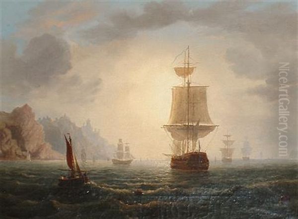 Shipping Off A Rocky Coast Line Oil Painting by Frederick Calvert