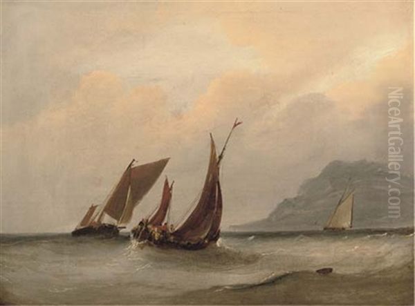 Heading Off To The Fishing Grounds (+ Returning With The Day's Catch; Pair) Oil Painting by Frederick Calvert