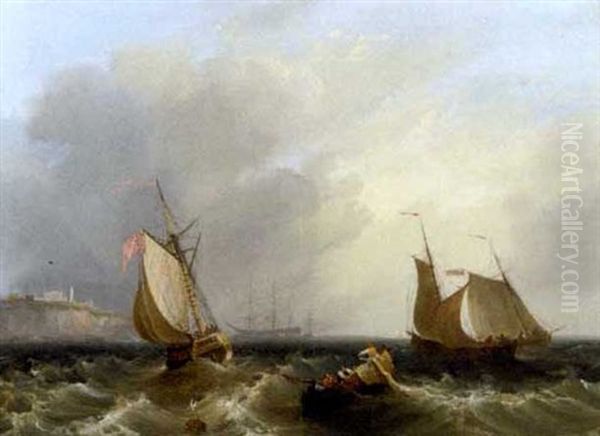 A Royal Naval Armed Cutter Heading Inshore Off The Mouth Of The Tyne Oil Painting by Frederick Calvert