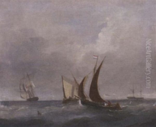 A Frigate Leaving Port Oil Painting by Frederick Calvert