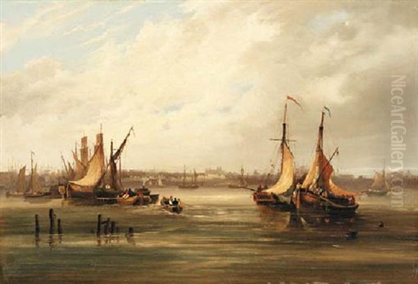 Shipping In A Busy Port Oil Painting by Frederick Calvert