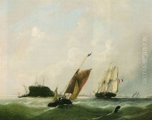 Shipping Near A French Harbor Oil Painting by Frederick Calvert