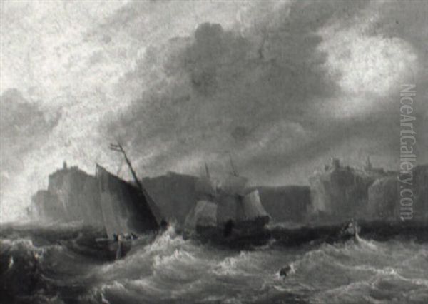 Dangerous Waters Off A Dramatic Coastline Oil Painting by Frederick Calvert