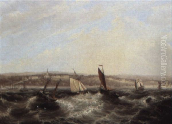 Ryde, Isle Of Wight, From The Sea, The Portsmouth Ferry Steamer Offshore Oil Painting by Frederick Calvert