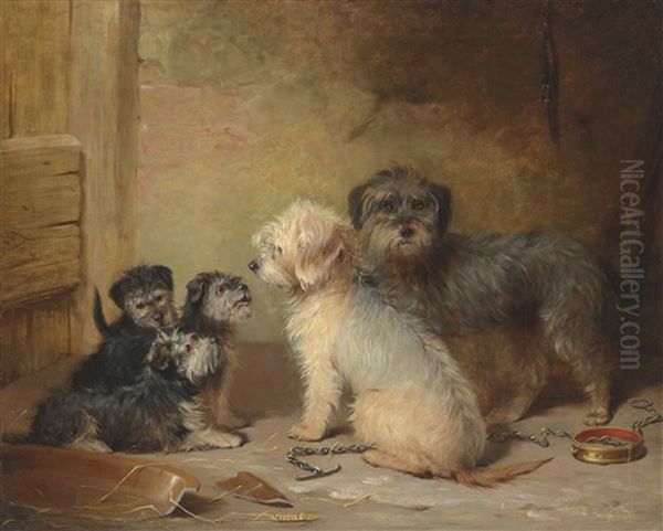 The Dandie Dinmont Family Oil Painting by Henry Calvert