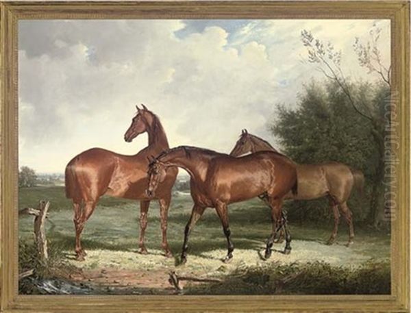 Three Hunters In An Extensive Landscape Oil Painting by Henry Calvert