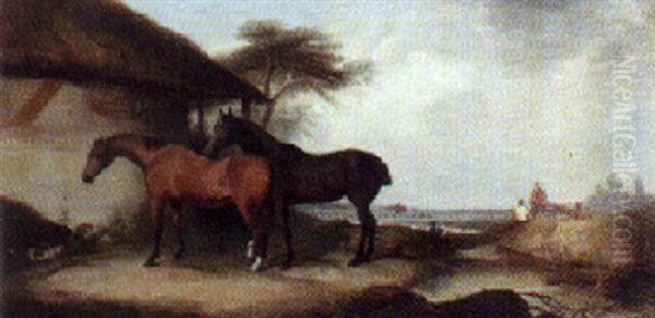 Outside The Stable Oil Painting by Henry Calvert