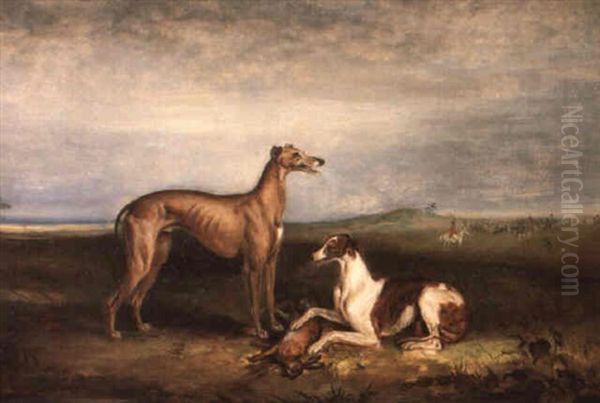 Portrait Of Greyhounds Jamie Forest And Queen Mary Oil Painting by Henry Calvert