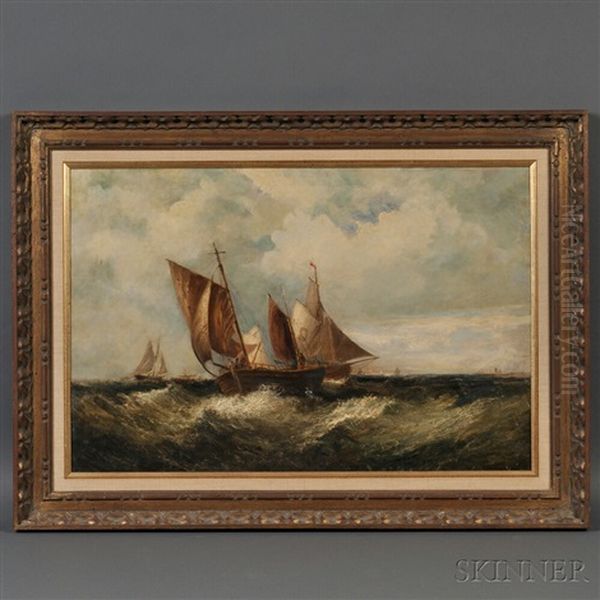 Fishing Boats Off The Coast Oil Painting by Samuel W. Calvert