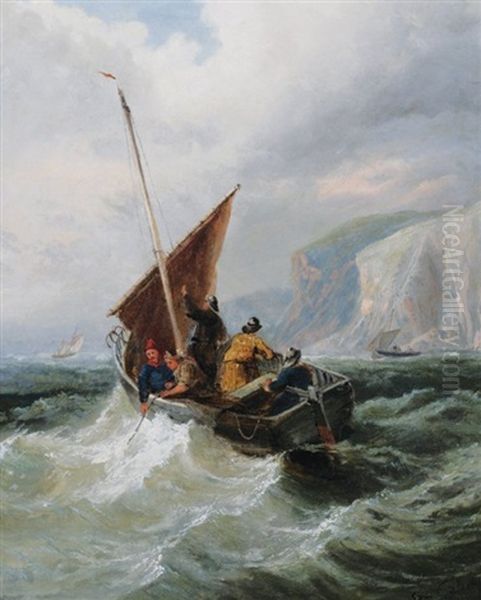 Fishing Boats Off The Coast Oil Painting by Samuel W. Calvert