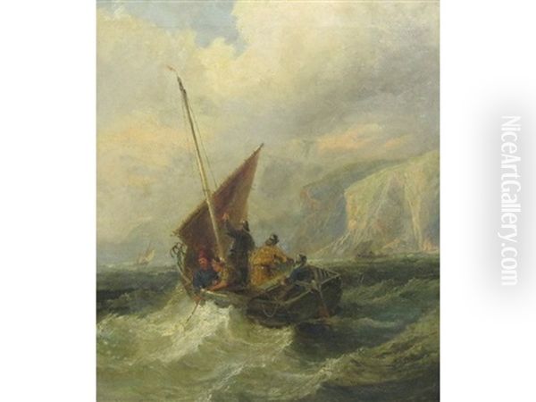 A Fishing Boat Off A Coast Oil Painting by Samuel W. Calvert