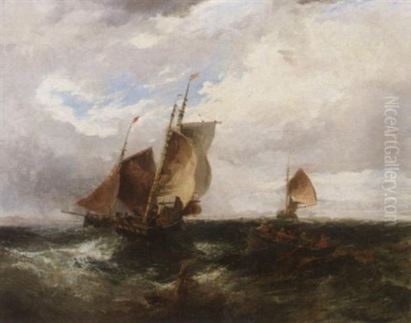 Marine - Fischerboote Auf Rauher See Oil Painting by Samuel W. Calvert