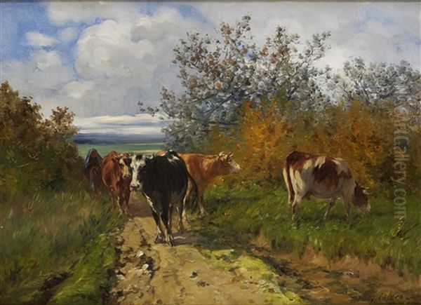 La Bergere Et Son Troupeau Oil Painting by Leon Georges Calves