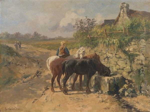 Scene Paysanne Oil Painting by Leon Georges Calves