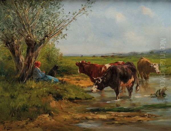 La Gardienne De Vaches Oil Painting by Leon Georges Calves