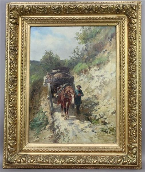 Le Charretier Sur Le Chemin Oil Painting by Leon Georges Calves