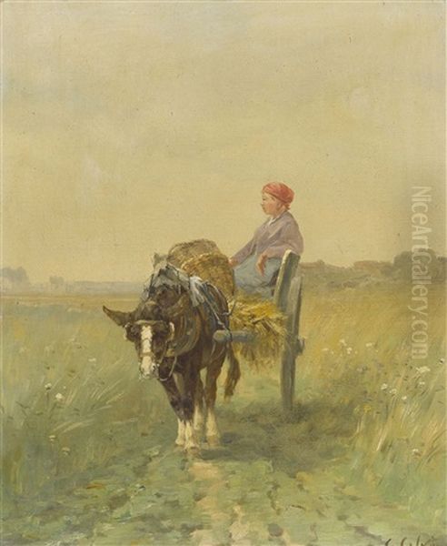 Bauerin Auf Einem Fuhrwerk Oil Painting by Leon Georges Calves