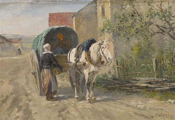 Le Depart Pour Le Marche Oil Painting by Leon Georges Calves