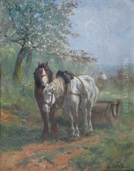 Les Chevaux De Labour by Leon Georges Calves