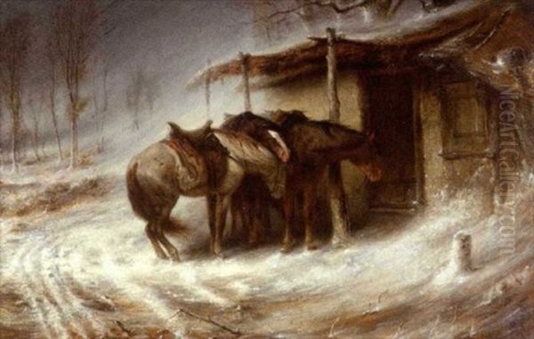 Chevaux Dans Le Blizard Oil Painting by Leon Georges Calves