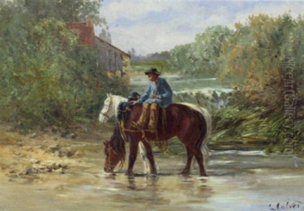 The Returning Plough Team Oil Painting by Leon Georges Calves