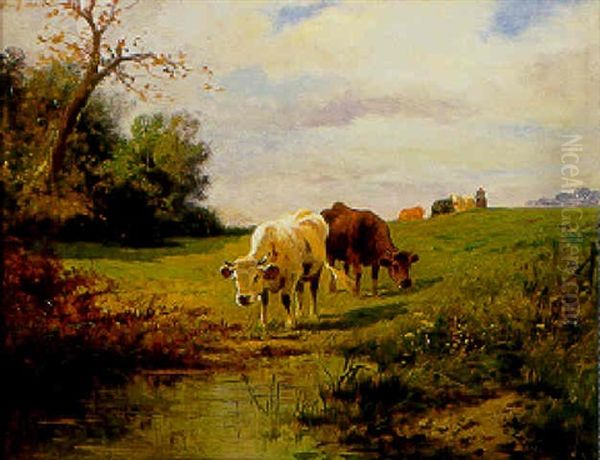 Vaches Au Paturage Oil Painting by Leon Georges Calves