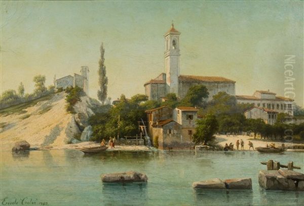 Rivoltella Sul Lago Di Garda Oil Painting by Ercole Calvi