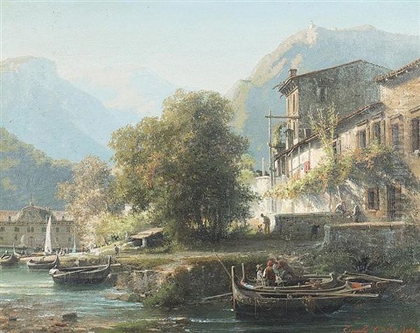 Bord De Riviere Oil Painting by Ercole Calvi