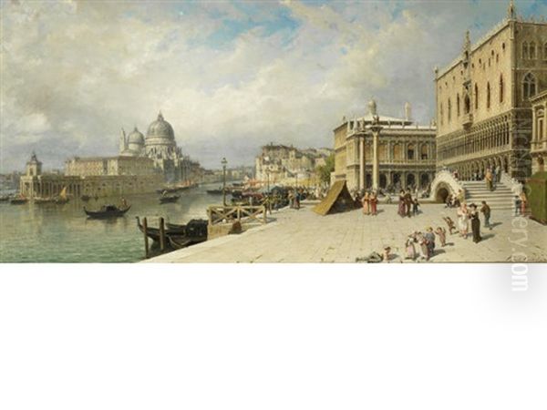 The Waterfront, Venice Oil Painting by Ercole Calvi