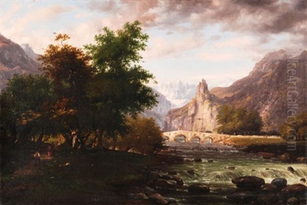 Landschaft Mit Brucke Oil Painting by Ercole Calvi