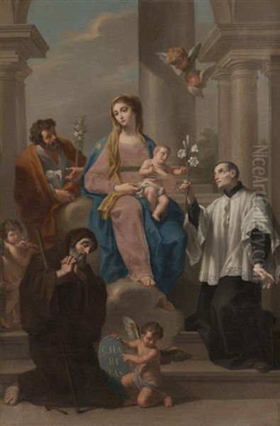 Sacra Famiglia Con I Santi Francesco Di Paola E Luigi Gonzaga Oil Painting by Jacopo Alessandro Calvi