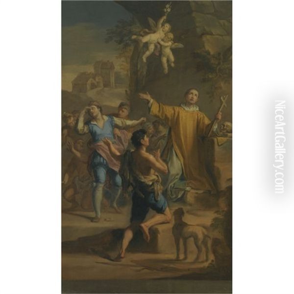 An Outdoor Scene With A Saint In Ecstatic Rapture, Surrounded By Devotees (bozzetto) Oil Painting by Jacopo Alessandro Calvi