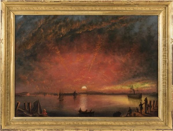 Sunset Over Baltimore Harbor Oil Painting by Nicolino V. Calyo