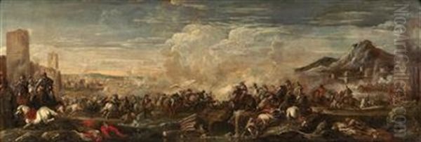 Battle Scene Oil Painting by Antonio Calza