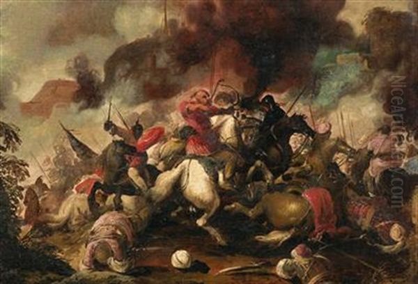 Battle Scenes (collaboration With Workshop) Oil Painting by Antonio Calza