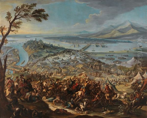 Prince Eugene Of Savoy During The Battle Of Belgrade; And An Episode From The Battle Of Belgrade Oil Painting by Antonio Calza