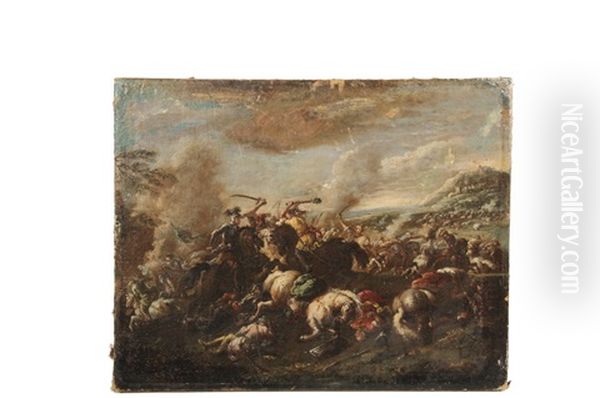 Cavalry Skirmish Between Turks And Crusaders by Antonio Calza