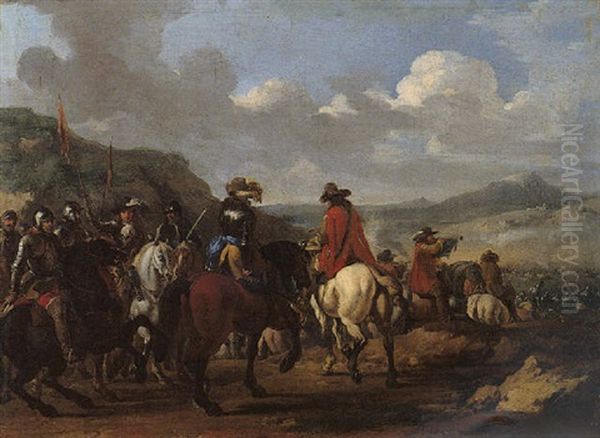 Cavalrymen Preparing To Go Into Battle Oil Painting by Antonio Calza