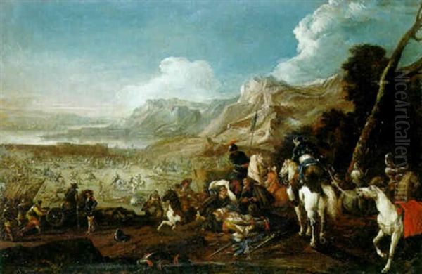 The Aftermath Of A Battle Outside A Port Oil Painting by Antonio Calza