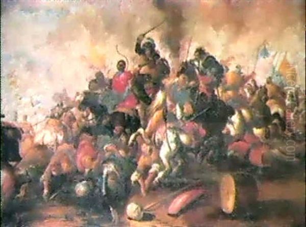 A Battle Scene Between The Turks And The Christians Oil Painting by Antonio Calza