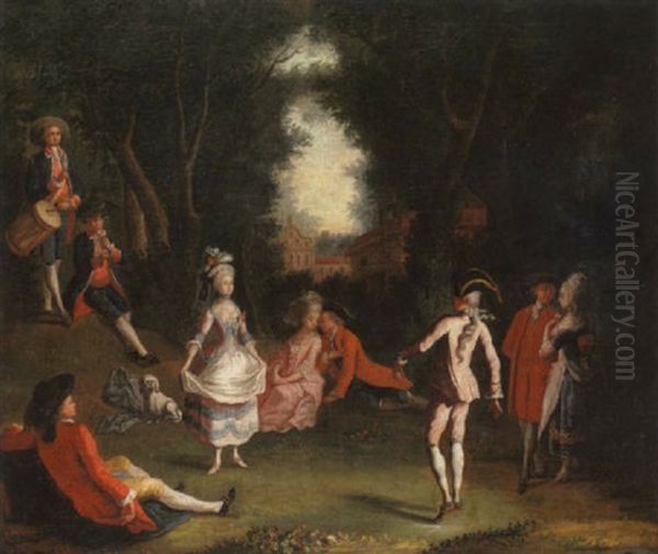 A Fete Galante With Elegant Figures In A Woodland Setting Oil Painting by Jose Camaron Y Boronat