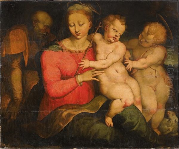 Die Heilige Familie Mit Dem Johannesknaben Oil Painting by Giovanni di Cambiaso di Bartolommeo