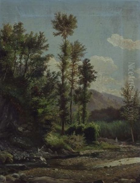 Paesaggio Con Torrente Oil Painting by Domenico Cambiaso