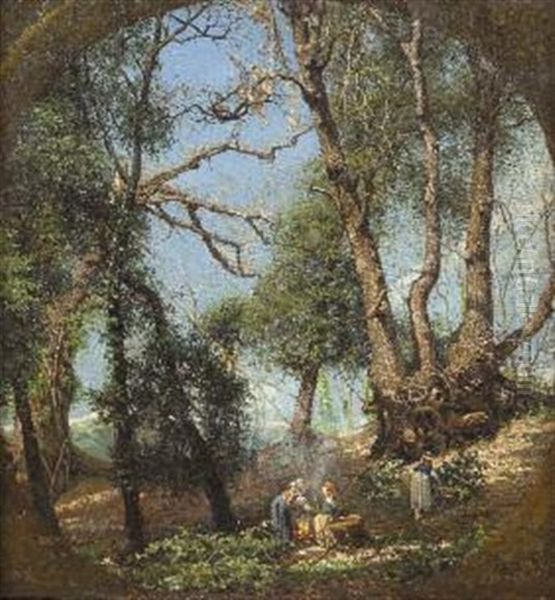 Paesaggio Alberato Con Figure Oil Painting by Domenico Cambiaso