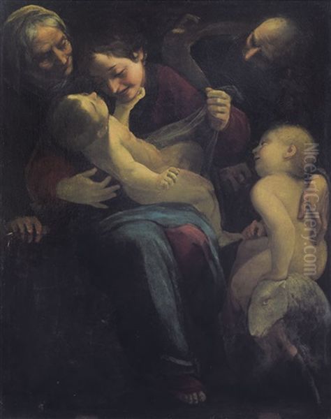 Sacra Famiglia Con Sant'anna E San Giovannino Oil Painting by Luca Cambiaso