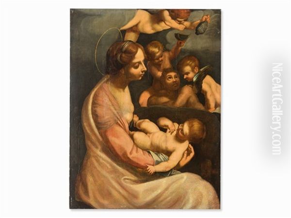 Madonna And Child With Angels Oil Painting by Luca Cambiaso