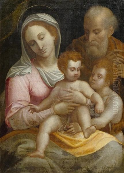 Holy Family With John The Baptist Oil Painting by Luca Cambiaso